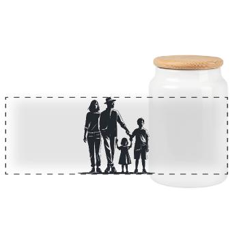 Famille de 4 - Logo Cool Silhouette - Boîte à biscuits avec couvercle en bois - blanc - Devant