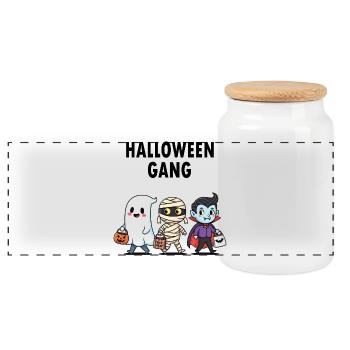 🎃 Halloween Gang Kids 🎃 - Panorama Keksdose mit Holzdeckel - Weiß - Vorne