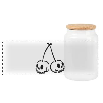 Cherry Skull – Creepy Halloween Motif - Panoramic Cookie Jar with Wooden Lid - white - Front
