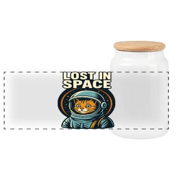 Lost in Space Katzen Astronaut Design - Panoramic Cookie Jar with Wooden Lid - white - Front