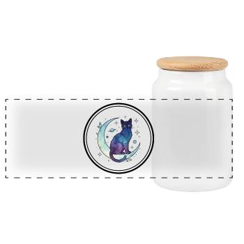 Moon Cat Galaxy Watercolor - Panoramic Cookie Jar with Wooden Lid - white - Front