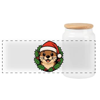 Loutre de Noël - Dessin animé animalier de Noël drôle - Boîte à biscuits avec couvercle en bois - blanc - Devant