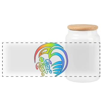 Schildkröte und buntes Meer - Panorama Keksdose mit Holzdeckel - Weiß - Vorne