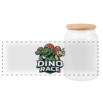 DinoRace Dinosaur Race Logo - Panoramic Cookie Jar with Wooden Lid - white - Front