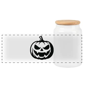 Grimmiger Halloween Kürbis - Panorama Keksdose mit Holzdeckel - Weiß - Vorne