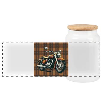 Vélo rétro + fond à carreaux - Boîte à biscuits avec couvercle en bois - blanc - Devant