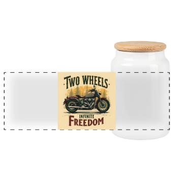 Two Wheels, Infinite Freedom - Panorama Keksdose mit Holzdeckel - Weiß - Vorne