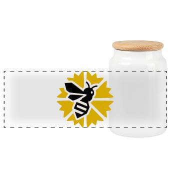 Sun Bee Graphic - Panoramic Cookie Jar with Wooden Lid - white - Front