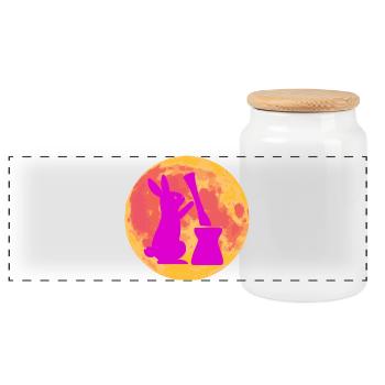 Mondhase stampft Reiskuchen – Vollmond Design - Panorama Keksdose mit Holzdeckel - Weiß - Vorne