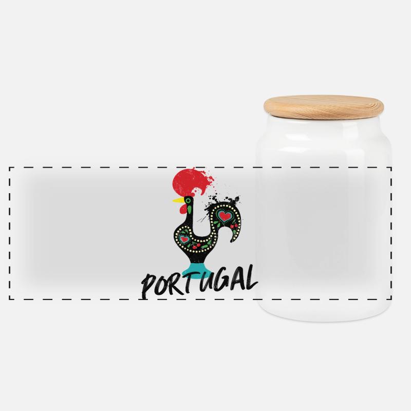 Barcelos Hahn, buntes Symbol Portugals - Panorama Keksdose mit Holzdeckel - Weiß