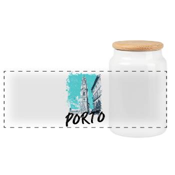 Tour durch die Clérigos Porto Kunstillustration - Panorama Keksdose mit Holzdeckel - Weiß - Vorne
