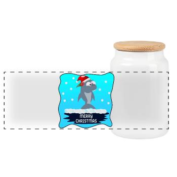 MERRY CHRISTMAS WISHES SHARK - Panoramic Cookie Jar with Wooden Lid - white - Front