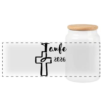 Baptism 2026 Cross with Fish Dipping - Panoramic Cookie Jar with Wooden Lid - white - Front