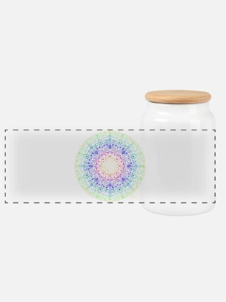 Regenbogen Mandala Fusion - Panorama Keksdose mit Holzdeckel - Weiß
