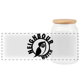 Neighbour Watch – Urban Owl Surveillance Club - Panorama Keksdose mit Holzdeckel - Weiß - Vorne