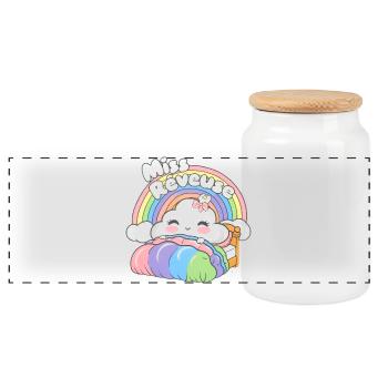 Miss Dreamer, Childhood Poetics and Imagination - Panoramic Cookie Jar with Wooden Lid - white - Front