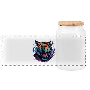 Neon Tiger Rage Galaxy Design - Panorama Keksdose mit Holzdeckel - Weiß - Vorne