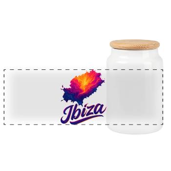 Ibiza Island Holiday Silhouette Summer Bachelor Party Gift - Panoramic Cookie Jar with Wooden Lid - white - Front