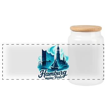 Hamburg Perle Stadt Silhouette Geschenk - Panorama Keksdose mit Holzdeckel - Weiß - Vorne