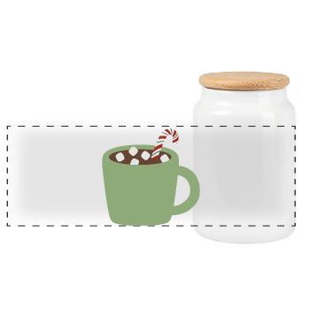Green Mug Cocoa with Candy Cane - Panoramic Cookie Jar with Wooden Lid - white - Front