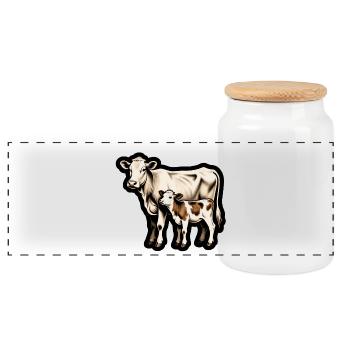 Mutterkuh mit Kalb – Retro Tierillustration - Panorama Keksdose mit Holzdeckel - Weiß - Vorne