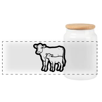 Kuh und Kalb – Zeitloses Linienmotiv; lineart - Panorama Keksdose mit Holzdeckel - Weiß - Vorne
