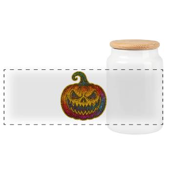 Colorful Glitter Pumpkin Creepy Face - Panoramic Cookie Jar with Wooden Lid - white - Front