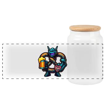 Cyber Bretzel avec motif de bière et de cœur - Boîte à biscuits avec couvercle en bois - blanc - Devant