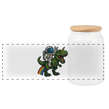 Astronaut Riding Unicorn T-Rex - Panorama Keksdose mit Holzdeckel - Weiß - Vorne