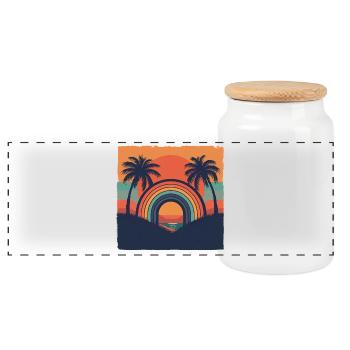 Coucher de soleil rétro avec arc-en-ciel et palmiers - Boîte à biscuits avec couvercle en bois - blanc - Devant