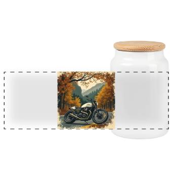 Quiet Luxury Motorcycling Poster - Panoramic Cookie Jar with Wooden Lid - white - Front