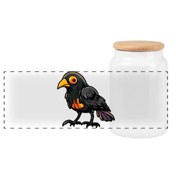 Raven Crow Halloween Comic Funny - Panoramic Cookie Jar with Wooden Lid - white - Front