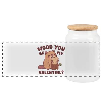 Cute Beaver Wood You Be My Valentine Funny Pun - Panoramic Cookie Jar with Wooden Lid - white - Front