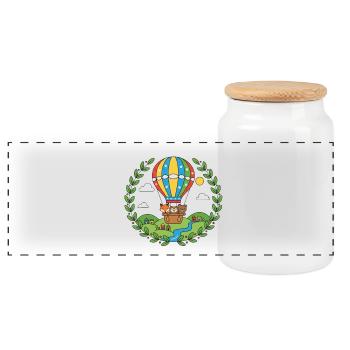 Colorful Hot Air Balloon Animal Travel - Panoramic Cookie Jar with Wooden Lid - white - Front