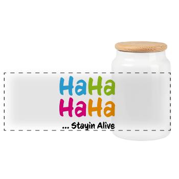 Ha Ha Ha Ha Stayin Alive - Panorama Keksdose mit Holzdeckel - Weiß - Vorne