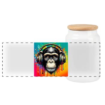 Chimpanzee Monkey - Panoramic Cookie Jar with Wooden Lid - white - Front