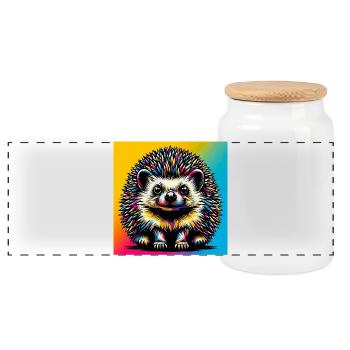 hedgehog - Panoramic Cookie Jar with Wooden Lid - white - Front