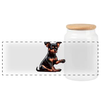 Sprich mit der Pfote Zwergpinscher Pinscher Minpin - Panorama Keksdose mit Holzdeckel - Weiß - Vorne