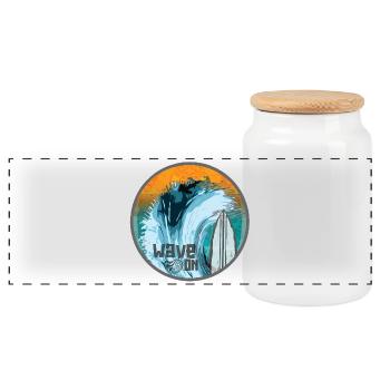 Welle im Surfzauber Patch - Panorama Keksdose mit Holzdeckel - Weiß - Vorne