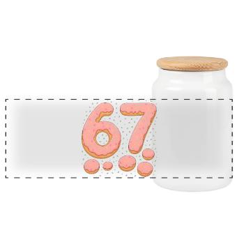 Süße 67 Donut-Typografie-Feier - Panorama Keksdose mit Holzdeckel - Weiß - Vorne