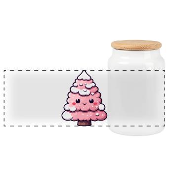 Chibi arbre enneigé rose - Boîte à biscuits avec couvercle en bois - blanc - Devant
