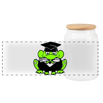 Frosch Schulabschluss Abitur bestanden College süß - Panorama Keksdose mit Holzdeckel - Weiß - Vorne