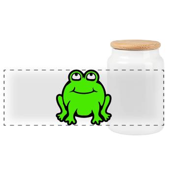 Frog toad smiles funny looks up - Panoramic Cookie Jar with Wooden Lid - white - Front