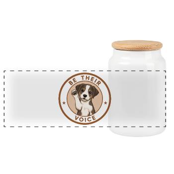 Cute Dog Cartoon Be Their Voice - Panoramic Cookie Jar with Wooden Lid - white - Front