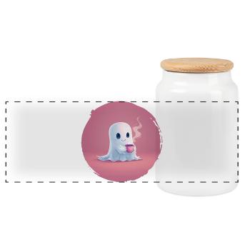 Coffee Ghost – Cozy Halloween Shirt - Panoramic Cookie Jar with Wooden Lid - white - Front