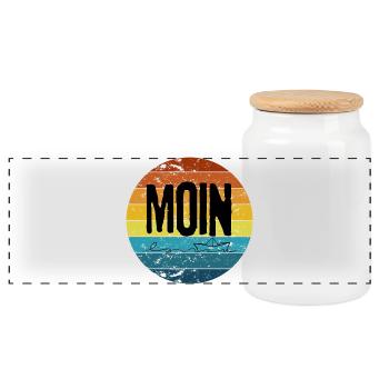 « Coucher de soleil lunaire » – Rétro - Boîte à biscuits avec couvercle en bois - blanc - Devant