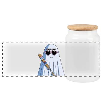 Sarcastic Ghost with Heart Shades & Bat - Panorama Keksdose mit Holzdeckel - Weiß - Vorne