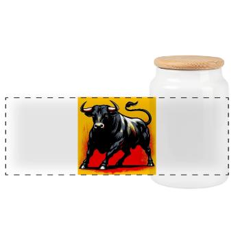 Stier - Panorama Keksdose mit Holzdeckel - Weiß - Vorne
