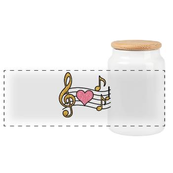 Heart Melody Glitter Gold - Panoramic Cookie Jar with Wooden Lid - white - Front