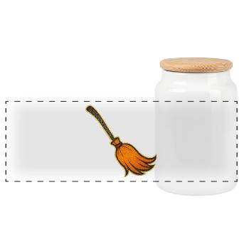 Orange Broom Magic | Witches' brooms for Halloween - Panoramic Cookie Jar with Wooden Lid - white - Front